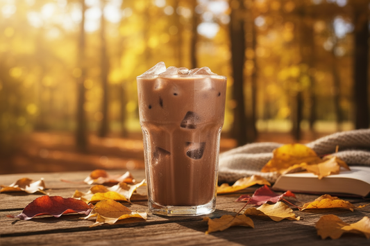 A glass of iced chocolate on an autumnal day